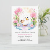 かわいいピンクのアヒルの女の子の赤ちゃんシャワー 招待状 (スタンド正面)