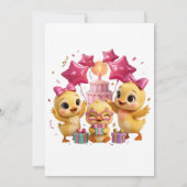 かわいいピンクのアヒルの子の1歳の誕生日 招待状 (裏面)