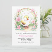 かわいいピンクのアヒルの水色の女の子ベビーシャワー 招待状 (スタンド正面)