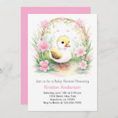 かわいいピンクのアヒルの水色の女の子ベビーシャワー 招待状 (正面/裏面)