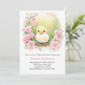 かわいいピンクのアヒル牧草地の女の子ベビーシャワー 招待状 (スタンド正面)