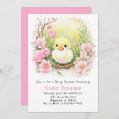 かわいいピンクのアヒル牧草地の女の子ベビーシャワー 招待状 (正面/裏面)