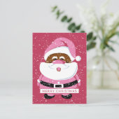 かわいいピンクのアフリカ系アメリカ人サンタクロースと雪 シーズンポストカード (スタンド正面)