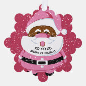 かわいいピンクのアフリカ系アメリカ人サンタクロースのクリスマス オーナメントカード (正面)