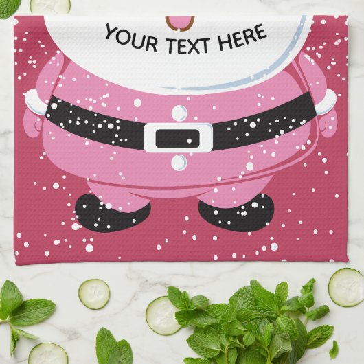 かわいいピンクのアフリカ系アメリカ人サンタクロースのクリスマス キッチンタオル (折り畳み)