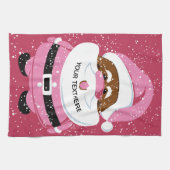 かわいいピンクのアフリカ系アメリカ人サンタクロースのクリスマス キッチンタオル (横)