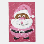 かわいいピンクのアフリカ系アメリカ人サンタクロースのクリスマス キッチンタオル (縦)