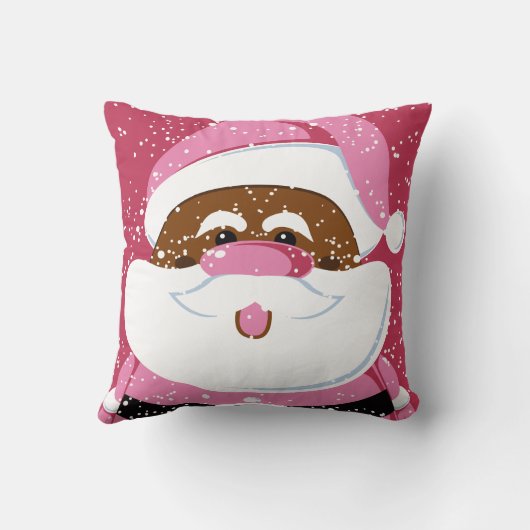 かわいいピンクのアフリカ系アメリカ人サンタクロースのクリスマス クッション (裏面)