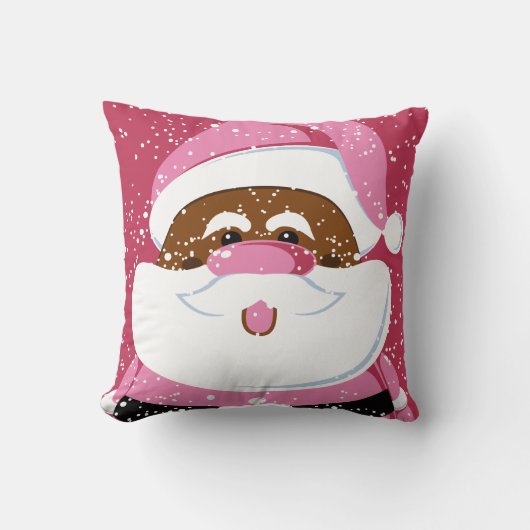 かわいいピンクのアフリカ系アメリカ人サンタクロースのクリスマス クッション (正面)