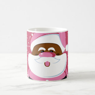かわいいピンクのアフリカ系アメリカ人サンタクロースのクリスマス コーヒーマグカップ