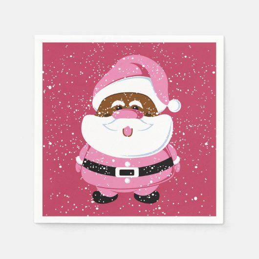 かわいいピンクのアフリカ系アメリカ人サンタクロースのクリスマス スタンダードカクテルナプキン (正面)