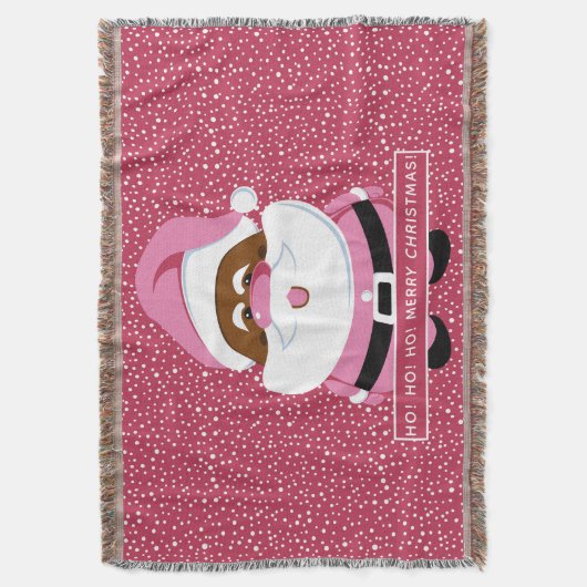 かわいいピンクのアフリカ系アメリカ人サンタクロースのクリスマス スローブランケット (正面縦)