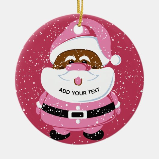 かわいいピンクのアフリカ系アメリカ人サンタクロースのクリスマス セラミックオーナメント (正面)