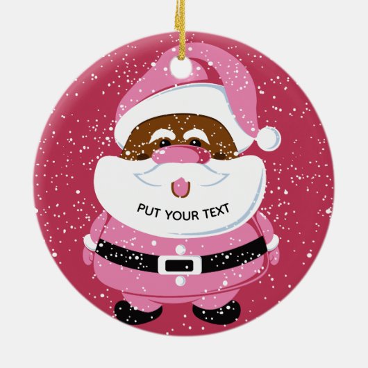 かわいいピンクのアフリカ系アメリカ人サンタクロースのクリスマス セラミックオーナメント (裏面)
