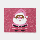 かわいいピンクのアフリカ系アメリカ人サンタクロースのクリスマス ドアマット (正面)
