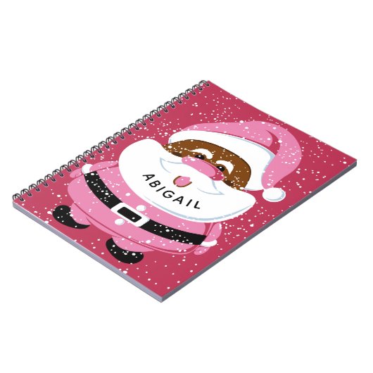 かわいいピンクのアフリカ系アメリカ人サンタクロースのクリスマス ノートブック (左側)