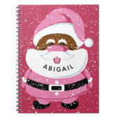 かわいいピンクのアフリカ系アメリカ人サンタクロースのクリスマス ノートブック (正面)