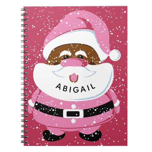 かわいいピンクのアフリカ系アメリカ人サンタクロースのクリスマス ノートブック (正面)
