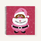 かわいいピンクのアフリカ系アメリカ人サンタクロースのクリスマス ノートブック (正面)