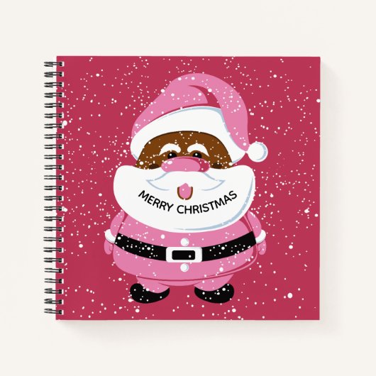 かわいいピンクのアフリカ系アメリカ人サンタクロースのクリスマス ノートブック (正面)