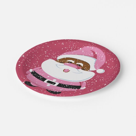 かわいいピンクのアフリカ系アメリカ人サンタクロースのクリスマス ペーパープレート (アングル)