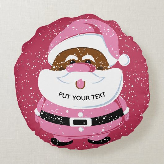 かわいいピンクのアフリカ系アメリカ人サンタクロースのクリスマス ラウンドクッション (裏面)