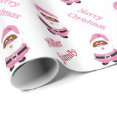 かわいいピンクのアフリカ系アメリカ人サンタクロースのクリスマス ラッピングペーパー (ロールコーナー)