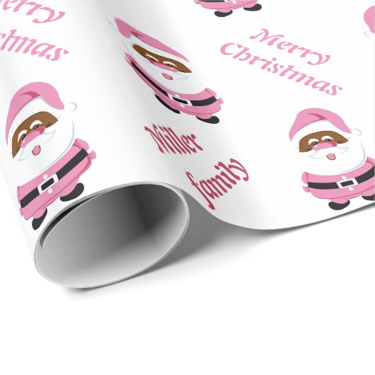 かわいいピンクのアフリカ系アメリカ人サンタクロースのクリスマス ラッピングペーパー (ロールコーナー)