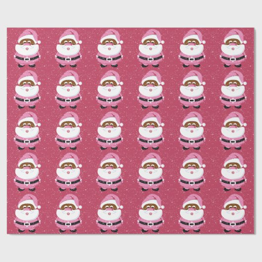 かわいいピンクのアフリカ系アメリカ人サンタクロースのクリスマス ラッピングペーパー (フラット)