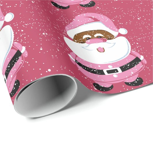 かわいいピンクのアフリカ系アメリカ人サンタクロースのクリスマス ラッピングペーパー (ロールコーナー)