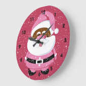 かわいいピンクのアフリカ系アメリカ人サンタクロースのクリスマス ラージ壁時計 (傾斜)