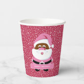 かわいいピンクのアフリカ系アメリカ人サンタクロースのクリスマス 紙コップ (裏面)