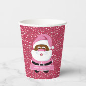 かわいいピンクのアフリカ系アメリカ人サンタクロースのクリスマス 紙コップ (正面)