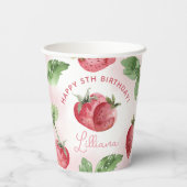 かわいいピンクのイチゴの誕生日パーティー 紙コップ (裏面)