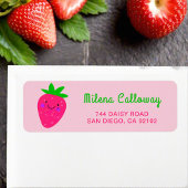 かわいいピンクのイチゴガーリースクリプト差出人住所 ラベル