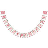 かわいいピンクのイチゴハッピーバースデー バンティングフラッグ (全)