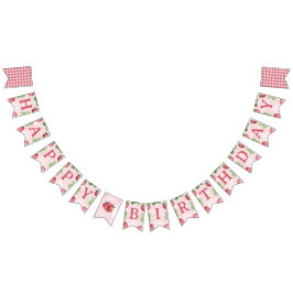 かわいいピンクのイチゴハッピーバースデー バンティングフラッグ