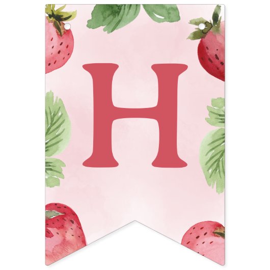 かわいいピンクのイチゴハッピーバースデー バンティングフラッグ (第2の旗)