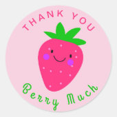 かわいいピンクのイチゴユニークタイポグラフィありがとう ラウンドシール (正面)