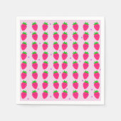 かわいいピンクのイチゴ柄の誕生日パーティーキッズ スタンダードカクテルナプキン (正面)