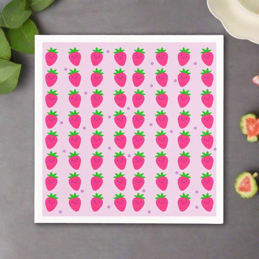 かわいいピンクのイチゴ柄の誕生日パーティーキッズ スタンダードカクテルナプキン
