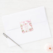 かわいいピンクのイチゴ いちご 初めての1歳の誕生日 スクエアシール (封筒)