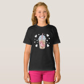 かわいいピンクのイルカのタピオカティーイラスト Tシャツ (正面フル)