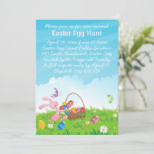 かわいいピンクのイースターのウサギのイースターエッグの狩り 招待状 (スタンド正面)
