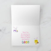 かわいいピンクのイースターバニーとシックのイースターエッグ狩り サンキューカード (内部)