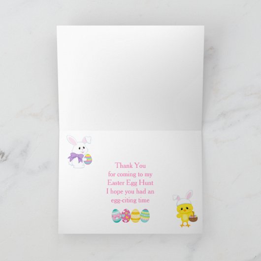 かわいいピンクのイースターバニーとシックのイースターエッグ狩り サンキューカード (内部)