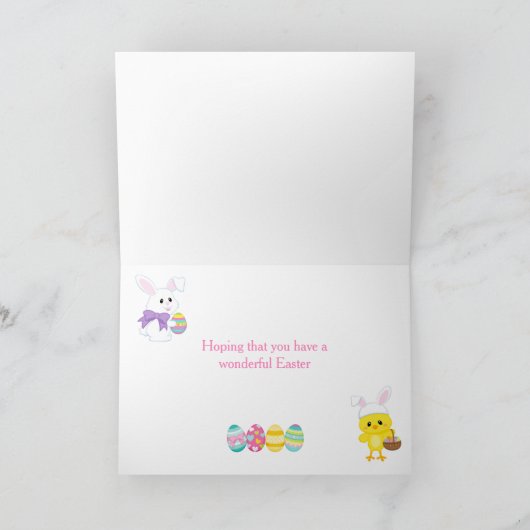 かわいいピンクのイースターバニーとシックのイースターエッグ狩り シーズンカード (内部)