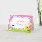 かわいいピンクのイースターバニーとシックのイースターエッグ狩り シーズンカード (正面)