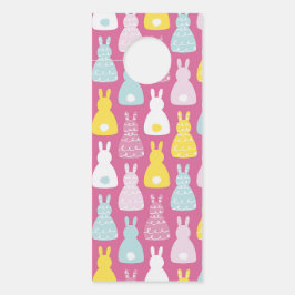 かわいいピンクのイースターバニーのウサギのパターン ドアノブサイン