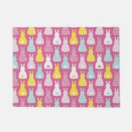 かわいいピンクのイースターバニーのウサギのパターン ドアマット